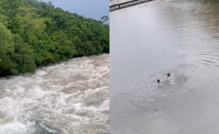 Vídeo| Angustioso momento en el que una pareja se salva de ser arrastrada por el crecimiento
 – En un click