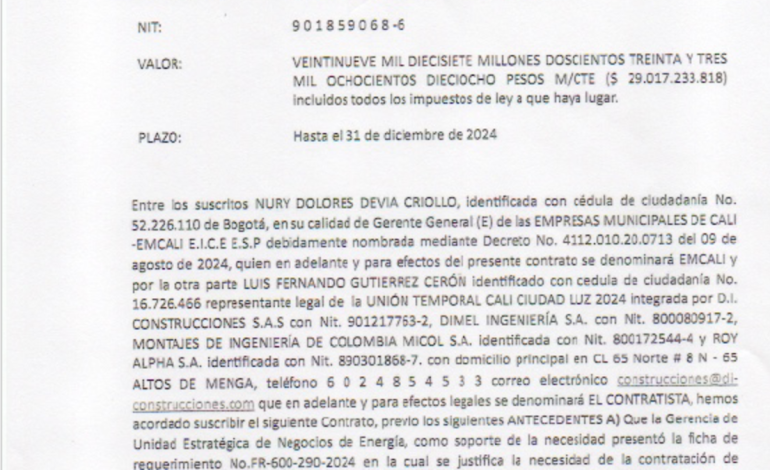  Los contratos del alumbrado público de Cali desde 2024, objeto de investigación de Procuraduría; Emcali explicó sobre aliado que sería de 15 a 20 años – En un click
