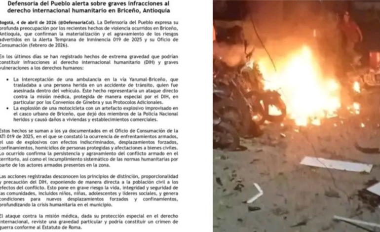  Un grupo armado interceptó una ambulancia y asesinó al paciente herido, cuando lo trasladaban en la carretera entre Yarumal y Briceño, Antioquia.

 – En un click